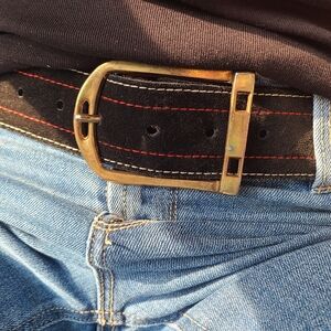 Vtg Black Velvety Belt Gold Buckle 40"‎